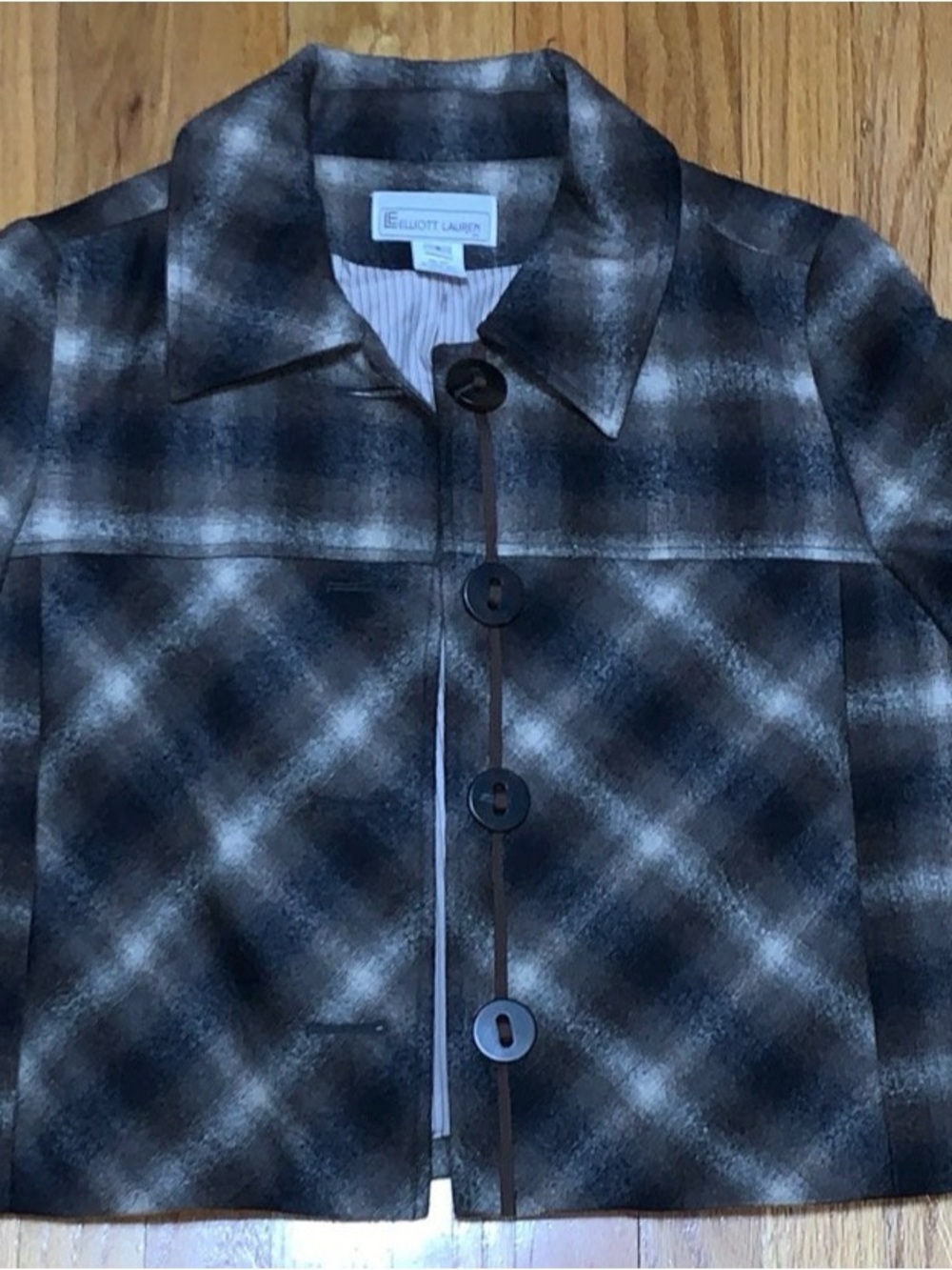 Elliott Lauren Ombre Plaid Wool Jacket - Gray & Brown